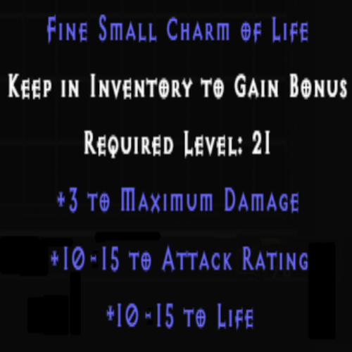 Fine Small Charm of Sustenance +3 Maximum Damage +10-15 AR +10-15 Life