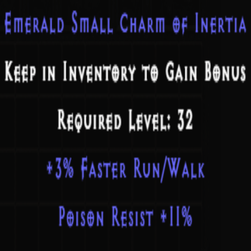 Emerald Small Charm of Inertia +3% FRW +11% Poison Resist