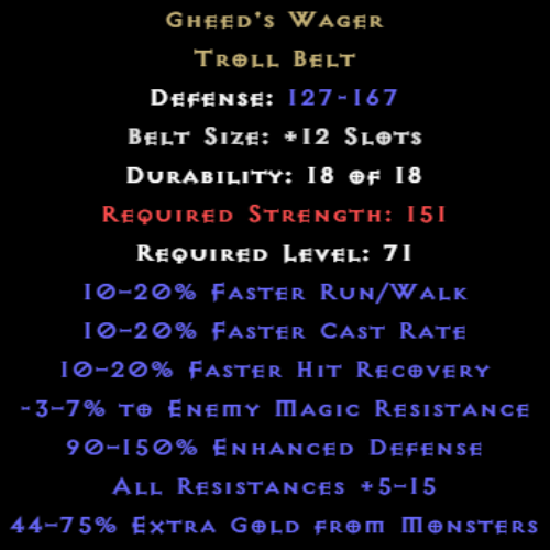 Gheed's Wager item description D2RGEAR