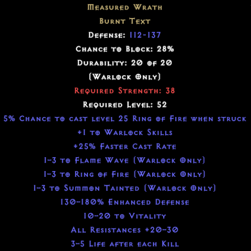 Measured Wrath item description D2RGEAR