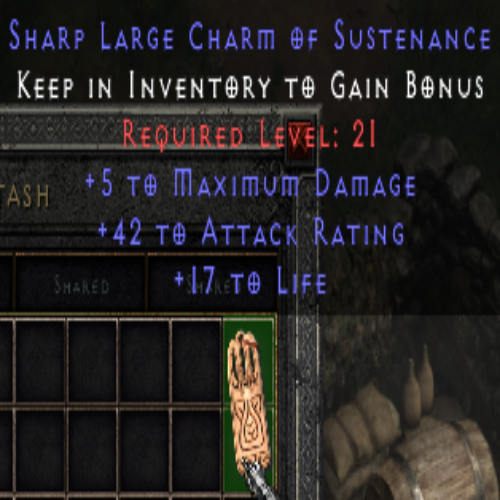 Sharp Large Charm of Sustenance 5 MAX DMG 42 AR 17 LIFE 21 LVL REQ