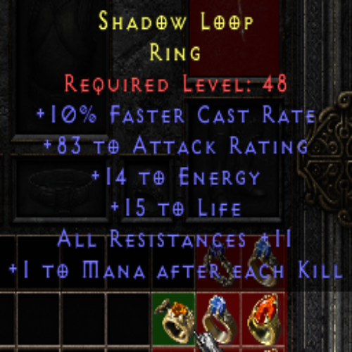 Shadow Loop 10 FCR 83 AR 14 Energy 15 Life 11 All Res 1 MAEK 48 LVL REQ
