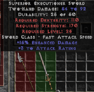 Executioner Sword 15 ED 3 AR 0 Sockets LVL 25 REQ