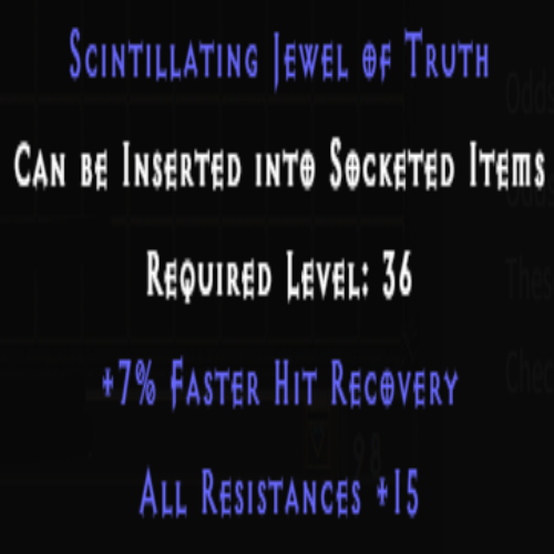 Scintillating Jewel of Truth +15 All Resistances +7% FHR