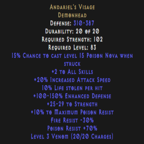 Andariel’s Visage 10% Life Leech Description