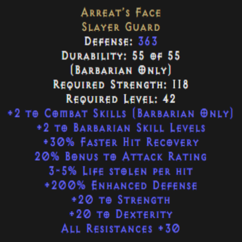 Arreat’s Face 200% ED 3-5% Life Leech Description