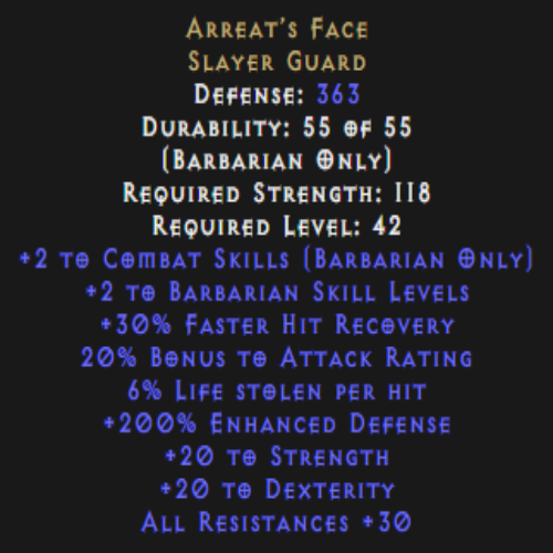 Arreat’s Face 200% ED 6% Life Leech Description