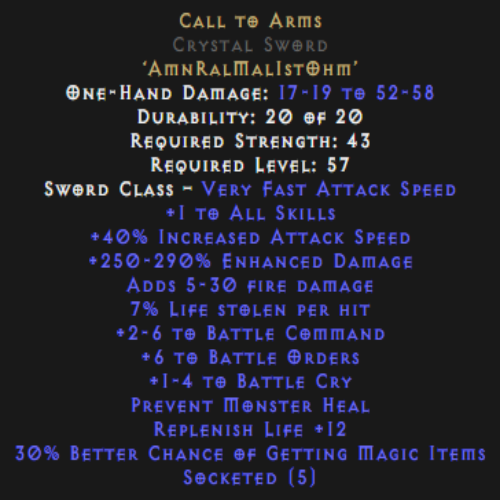 Call to Arms 6 BO (Flail or Crystal Sword) Description
