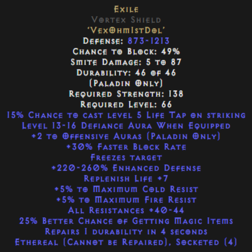 Exile Vortex Shield Ethereal 40-44 All Res Description