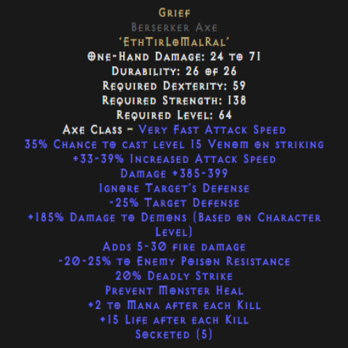 Grief Berserker Axe 33-39 IAS 385-399 DMG Description