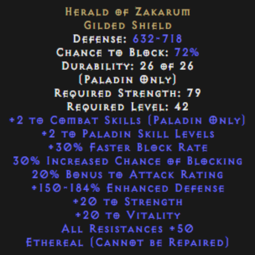 Herald Of Zakarum Ethereal 150-184% ED Description