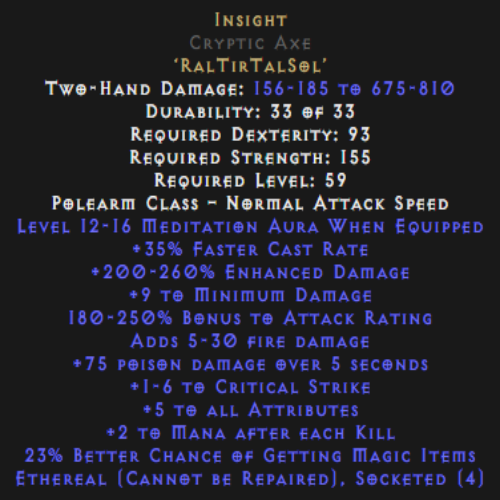 Insight Cryptic Axe Ethereal 12-16 Aura Description