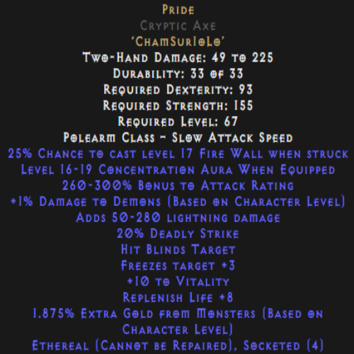 Pride Cryptic Axe Ethereal 16-19 Aura Description