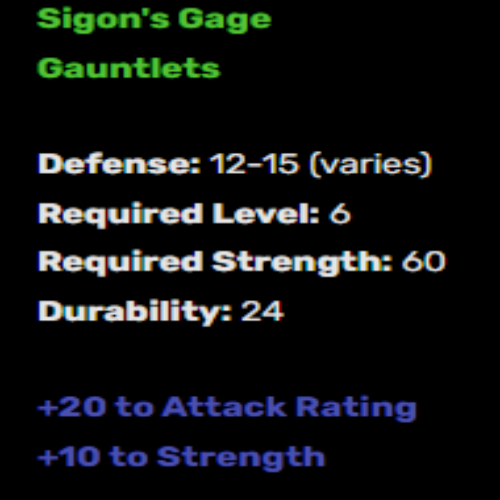 Sigon's Gage (Gloves) Description