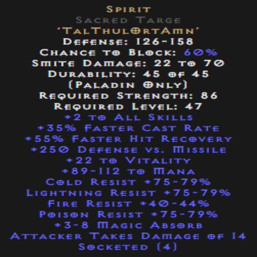 Spirit Sacred Targe 40-44 All Res 35% FCR Description