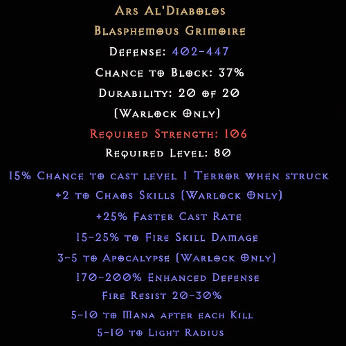 Ars Al'Diabolos item description D2RGEAR