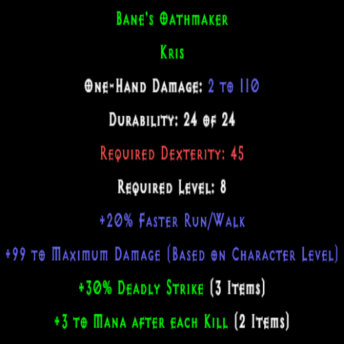 Bane's Oathmaker item description D2RGEAR