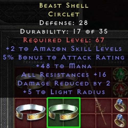Beast Shell 2 AMAZON SKILLS 5 BAR 48 MANA 16 ALL RES 2 DRB