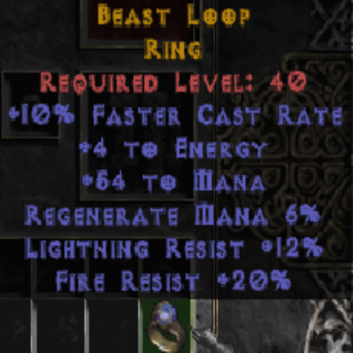 Buy D2R Beast Loop Ring (Sloop) 10 FCR 4 Energy 54 Mana 6% Regen Mana ...