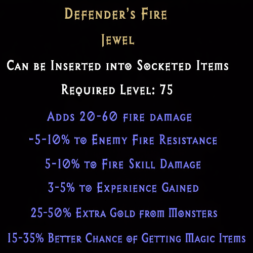Defender's Fire item description D2RGEAR