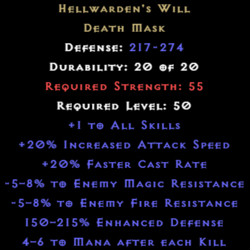 Hellwarden's Will item description D2RGEAR