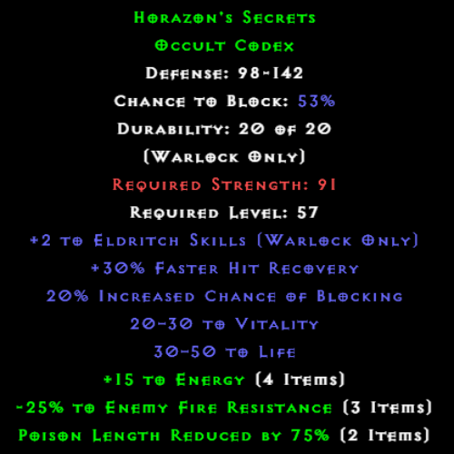 Horazon's Secrets item description D2RGEAR