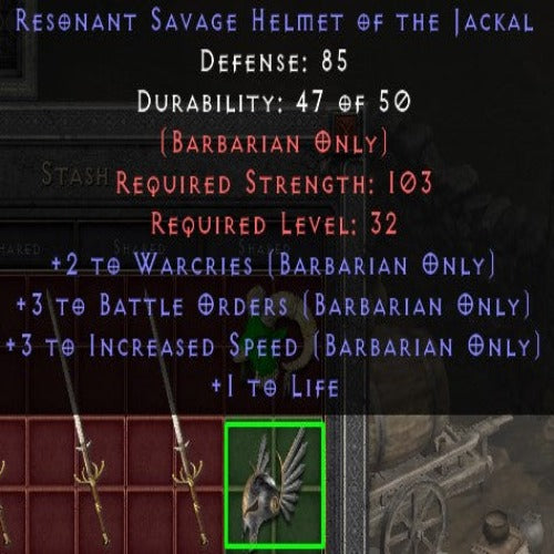 +5 Battle Orders +3 Increased Speed Resonant Savage Helmet of The Jackal