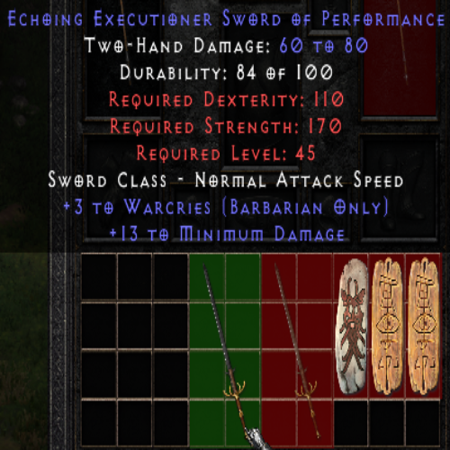 Echoing Executioner Sword of Performance +3 Warcries +13 Min Dmg