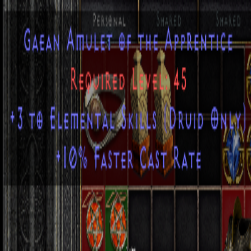 Gaean Amulet of The Apprentice 3 Elemental Skills (Druid) 10 FCR