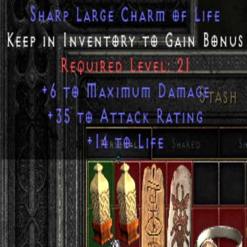Sharp Large Charm of Life 6 Max DMG 35 AR 14 Life 21 LVL REQ