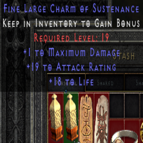 Fine Large Charm of Sustenance 1 Max DMG 19 AR 18 Life 19 LVL REQ