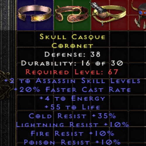 Skull Casque 2 SIN SKILS 20 FCR 4 Energy 55 Life 35 CR 10 LR/FR/PR