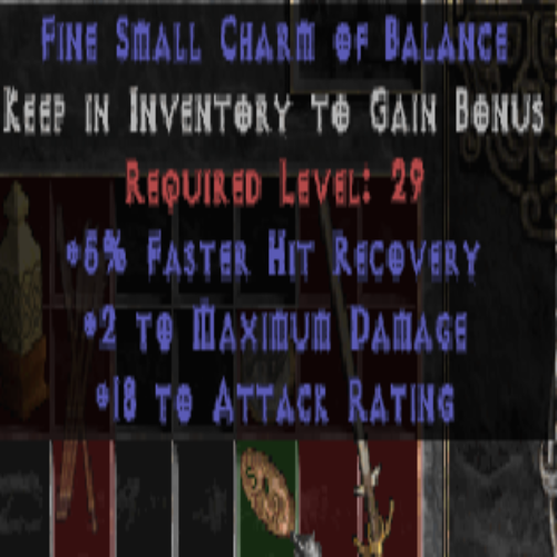 Fine Small Charm of Balance (Football) 5 FHR 2 Max DMG 18 AR LVL 29 REQ