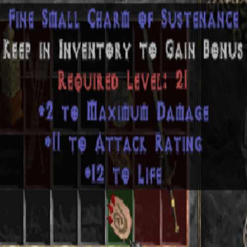 Fine Small Charm of Sustenance (Bear Claw) 2 Max DMG 11 AR 12 Life LVL 21 REQ