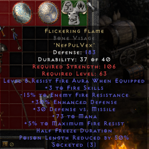 Flickering Flame Bone Visage 8 Aura 15 EFR 73 Mana