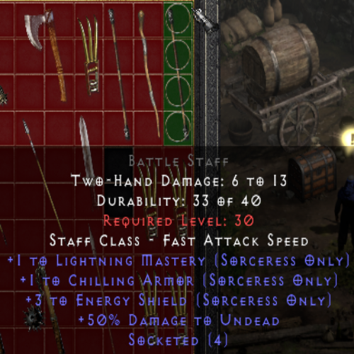 Battle Staff 4os +3 ENERGY SHIELD +1 CHILLING ARMOR +1 LIGHTNING MASTERY