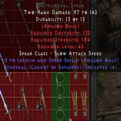 Matriarchal Pike Ethereal 4os +3 Javelin and Spear Skills (Amazon Only)