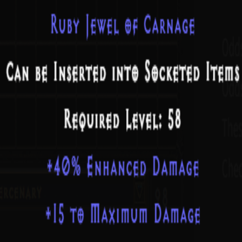 Ruby Jewel of Carnage +40% ED +15 Maximum Damage