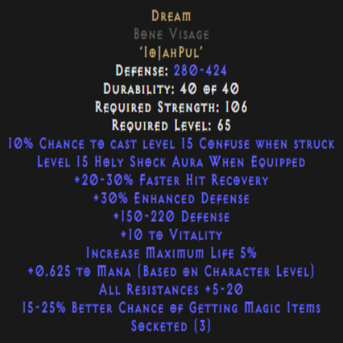 Dream Bone Visage Description