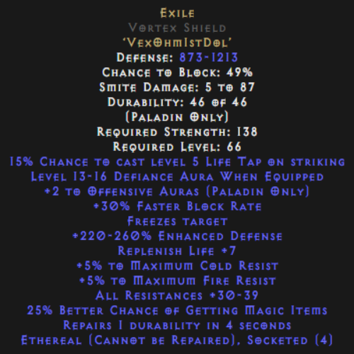 Exile Vortex Shield Ethereal – 30-39 All Res Description